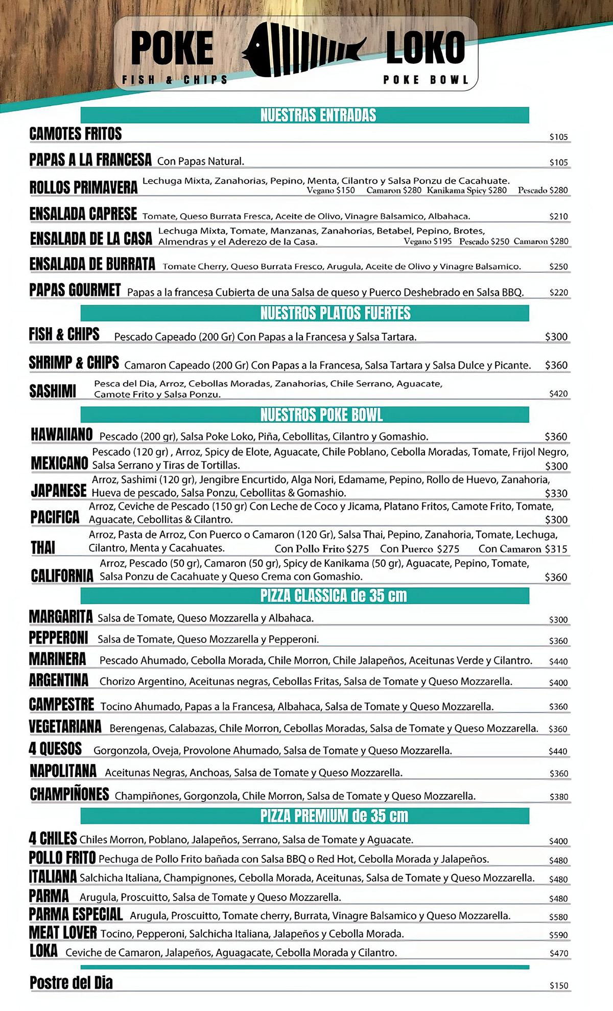 Menu - Poke Loko Restaurant - A fusion of Hawaiian, American, Mexican and European cuisine